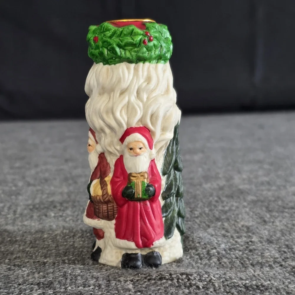 Vtg Brinnco Santa Claus Hand Painted Ceramic Candle Holder Christmas Decor 4.25